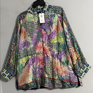 SILK 100% Was Bordena Heather Kimono Colorful Patterned Jacket Reversible